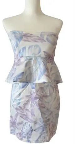 フラワープリント ペプラム ドレス M