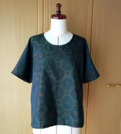 着物リメイク509 大島紬チュニック ゆったりドルマンブラウス