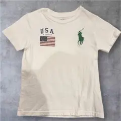 ポロラルフローレン キッズ Tシャツ 110cm 白ビッグポニー USA 星条旗