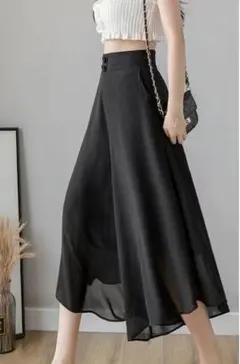 【在庫一掃セール】新品送料無料シフォン ガウチョパンツ ワイド フレア体型カバー