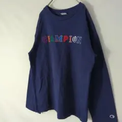 チャンピオン 【L】刺繍ロゴロングTシャツ　長袖　U字　ワンポイント　値引きOK