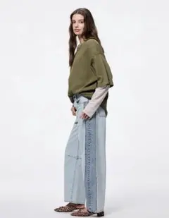 GU 2トーンバレルレッグジーンズ(丈標準71.0～75.0cm)