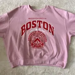 H&M ピンク　トレーナー　ゆったり　クロップドスウェット　ロゴ　大きいサイズ