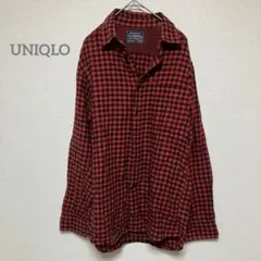 【ユニクロ】 フランネル 長袖シャツ Mサイズ 赤黒チェック　b400
