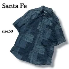 SantaFe　サンタフェ　シルク混　花柄パッチワークシャツ　ネイビー　50のサムネイル