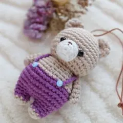 いなりのあみぐるみ コットン くま ベージュ 手のひらサイズ サロペット