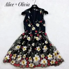 【美品】アリスアンドオリビア ワンピース 花柄 刺繍 ドレス ブラックのサムネイル