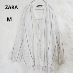 ザラ　ストライプ 長袖シャツ　キラキラ　薄手　M　Vネック