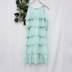 美品✨ ティアード ドレス ミント グリーン ノースリーブ 大きめ フレア 上品のサムネイル