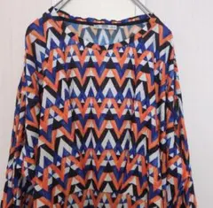 ZARA　ワンピース　幾何学柄　総柄　カラフル　ウエストリボン　個性的　派手