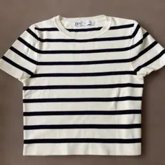 ぽよ様用！ZARA ストライプ 半袖　M クロップド　ニットTシャツ