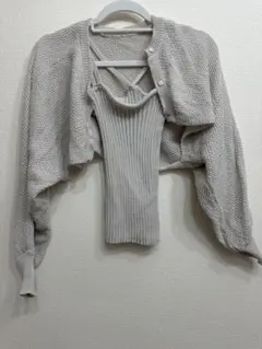 ライトグレー ニット カーディガン タンクトップ セット