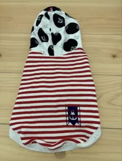 フード付き犬服 赤と白のストライプ