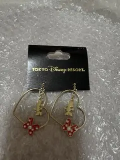 東京ディズニーリゾート　ハート型ピアス　ミニーマウス　赤いリボン