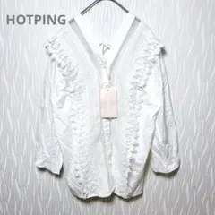 新品タグ HOTPING レースブラウス 綿フリル リボン ガーリー 韓国 春夏のサムネイル