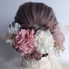 髪飾り　くすみピンク　ドライフラワー　ヘッドドレス　卒業式　結婚式　成人式　振袖