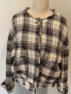 ZARAノーカラーチェックジャケット