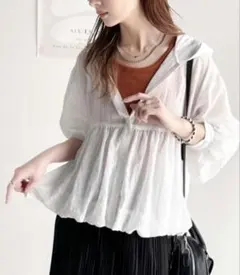 クラシカルエルフ ブラウス シアーシャツ フード付バルーンシルエット長袖ブラウス