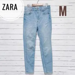 1594【ザラ】厚手クロップドスキニーパンツ ストレッチあり ウォッシュド M