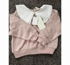 ピンク 襟付き スウェットトレーナー