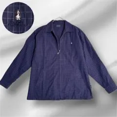 HUSH PUPPIES 刺繍ロゴ 薄手ブルゾン メンズM ネイビーチェック