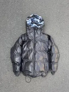 Y2K リバーシブル 短丈 ダウンジャケット ブラック/迷彩 肉厚 光沢