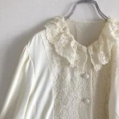 used レースブラウス ホワイトベージュ 日本製 アンティーク調 春服 古着