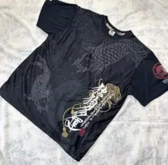 華鳥風月」立体刺繍タンクトップ「ドラゴン桜」ブラック XL寸 高密度 