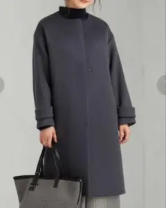 グリーンレーベルリラクシング　グレー ノーカラーコート 36サイズ