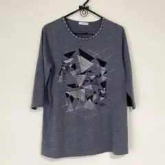 五分袖 カットソー チュニック 幾何学模様 ラインストーン