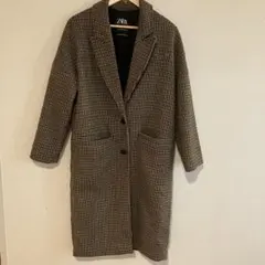 ZARA チェック柄ロングコート XS