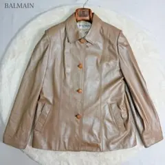 極美品！BALMAIN　ラムレザージャケット　サイズ9　M　ベージュ　ロゴボタン 極美品！BALMAIN ラムレザージャケット サイズ9 M ベージュ ロゴボタン