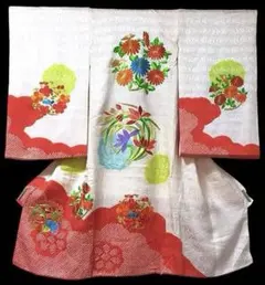 □ 正絹女児用　お宮参り　掛け着　初着　七五三　アンティーク　可愛い花柄刺繍