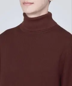 無印良品 首のチクチクを抑えたリブタートルネック ボルドー Lサイズ