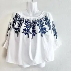 NICE CLAUP コットンリヨセル刺繍プルオーバーブラウス【☆美品】