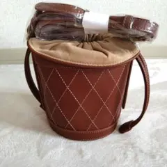 サマンサタバサ キルティング バケットバッグ ブラウン 巾着 ショルダーバッグ