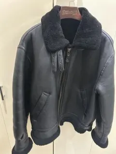 90's 古着 B3 シープスキン ボマージャケット 黒 L 本革　羊革