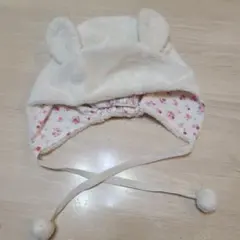 MIKI HOUSE　ミキハウス　ホワイト耳付きベビー帽子 44-50cm