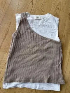 BEAMS HEART ノースリーブ ホワイト/ブラウン ワンショルダー