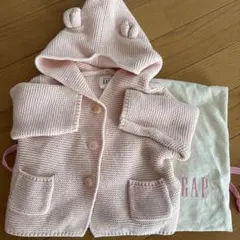 babyGAP くま耳 フード付き ニット カーディガン ピンク