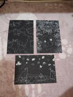 猫の切り絵風アート 3枚セット
