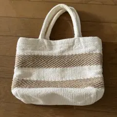 無印良品　ホワイト ベージュ ストライプ ミニトートバッグのサムネイル