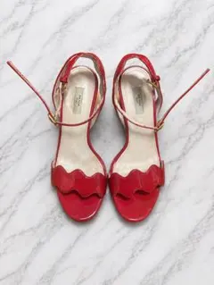 サンダル　トマトカラー　スカラップ