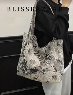 大容量花柄トートバッグ グレー系のサムネイル