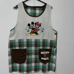 保育士 ミッキー＆ミニー エプロン チェック柄