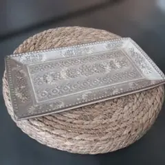 三代目森里陶楽氏作　京焼、京三島　陶器製 花模様 横長皿