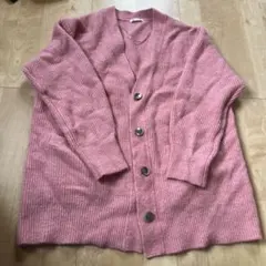 GU ピンク リブ編み カーディガンロング　 M