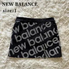 New Balance ゴルフ スカート 黒 ロゴ総柄 フロントジップ M相当