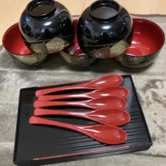 KANSAI 漆器　盆付丼　お椀　スプーン　トレー　5セット