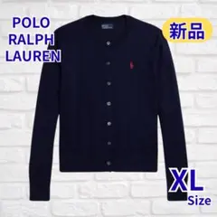 POLO RALPHLAURENネイビーコットンクルーネックカーディガンXL新品